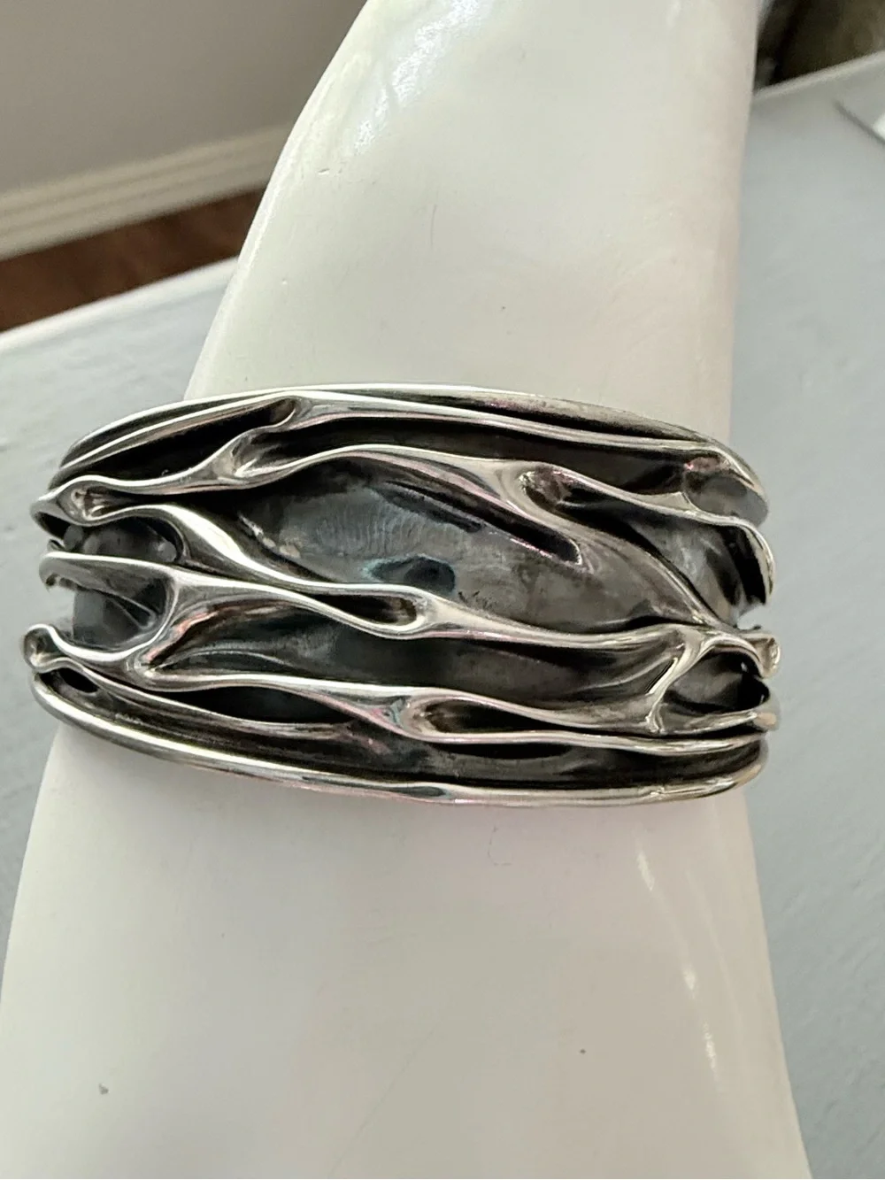 925 Sterling Silver Textured Wave Cuff Bracelet